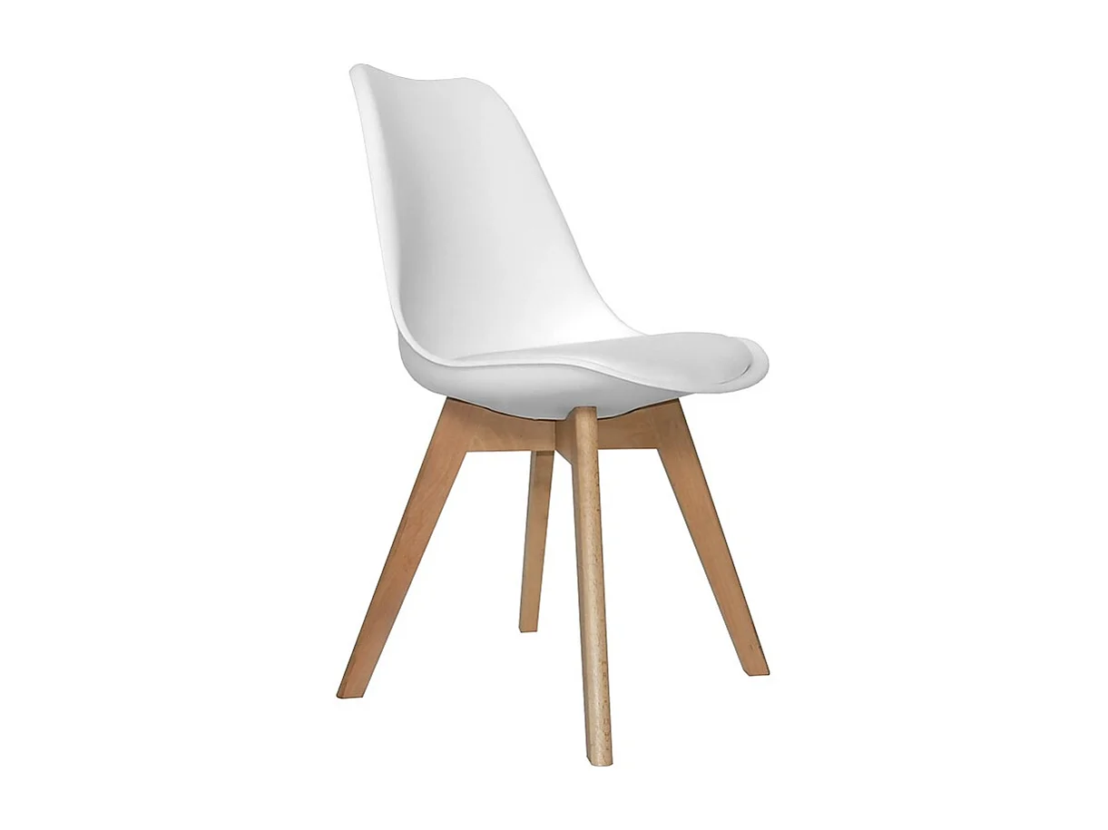 Lot de 4 Chaises de salle à manger avec coussin coloris blanc et pieds en bois - Longueur 42,5 x Hauteur 82,5 x Profondeur 42 cm