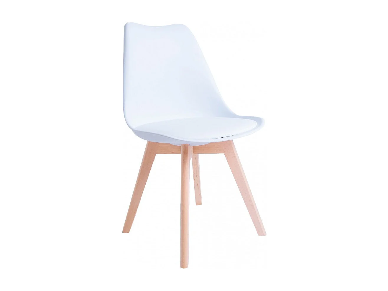 Lot de 4 Chaises de salle à manger avec coussin coloris blanc et pieds en bois - Longueur 42,5 x Hauteur 82,5 x Profondeur 42 cm