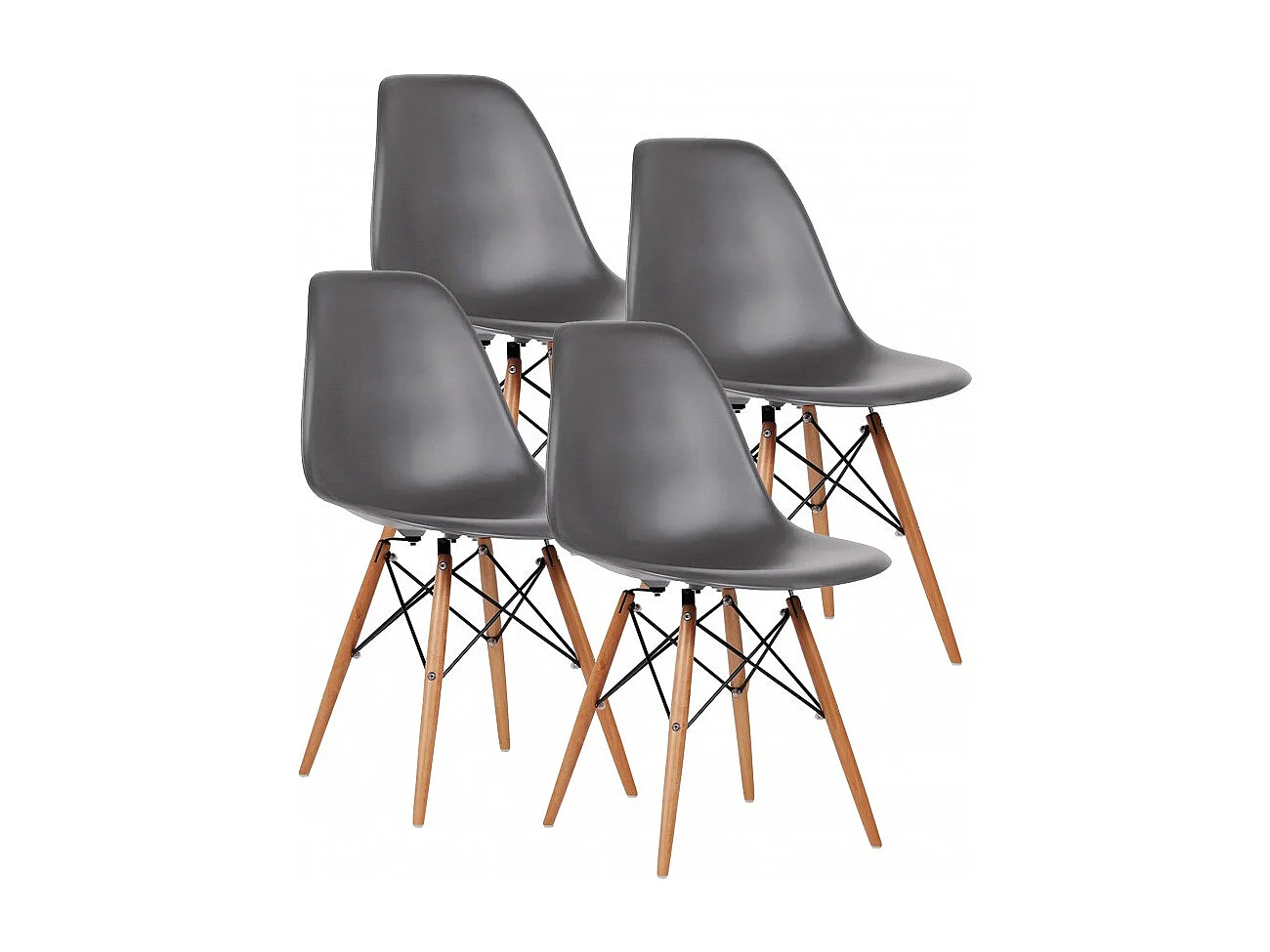 Lot de 4 Chaise coloris gris avec pieds couleur bois - Longueur 47 x Hauteur 80 x Profondeur 43 cm