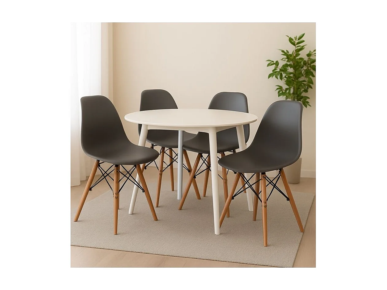 Lot de 4 Chaise coloris gris avec pieds couleur bois - Longueur 47 x Hauteur 80 x Profondeur 43 cm