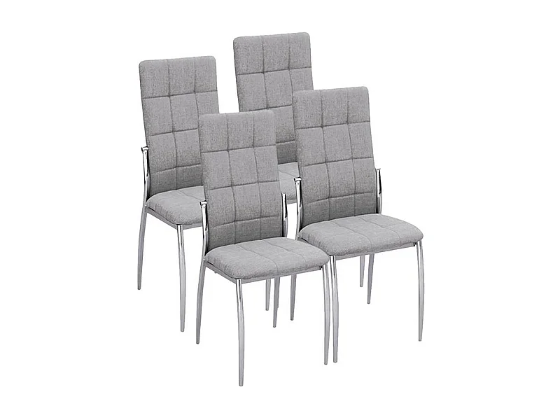 Lot de 4 chaises de salle à manger grises avec pieds en métal , Assise en tissu rembourée - Hauteur 44 x Longueur 46 x Profondeur 10 cm