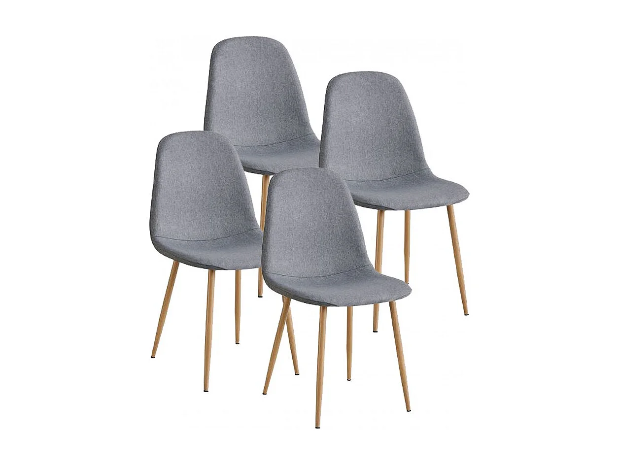 Lot de 4 Chaise de salle à manger avec assise rembourrée en tissu gris et pieds couleur naturelle - Longueur 49 x Hauteur 86 x Profondeur 43 cm