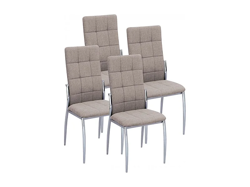 Lot de 4 chaises de salle à manger marron avec pieds en métal , Assise en tissu rembourée - Hauteur 44 x Longueur 46 x Profondeur 10 cm