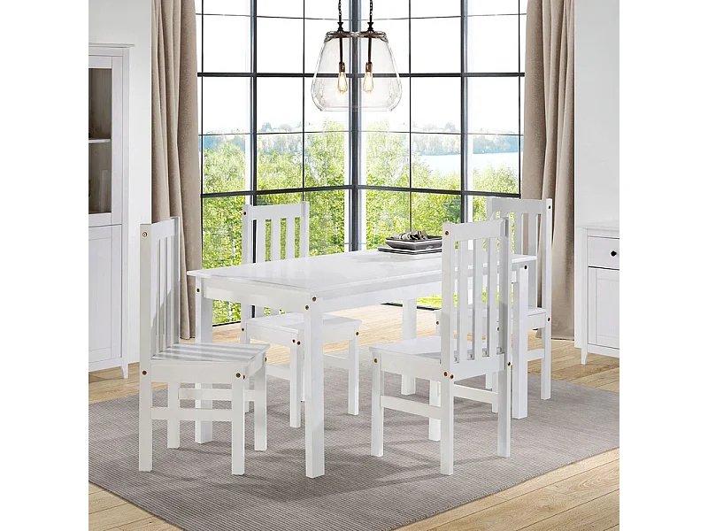 Lot de 2 chaises de salle à manger en bois massif coloris Blanc - Longueur 39 x Hauteur 99 x Profondeur 44 cm