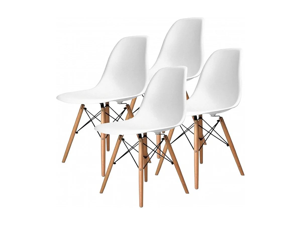 Lot de 4 Chaise coloris blanc avec pieds couleur bois - Longueur 47 x Hauteur 80 x Profondeur 43 cm