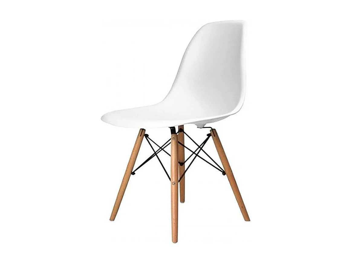 Lot de 4 Chaise coloris blanc avec pieds couleur bois - Longueur 47 x Hauteur 80 x Profondeur 43 cm