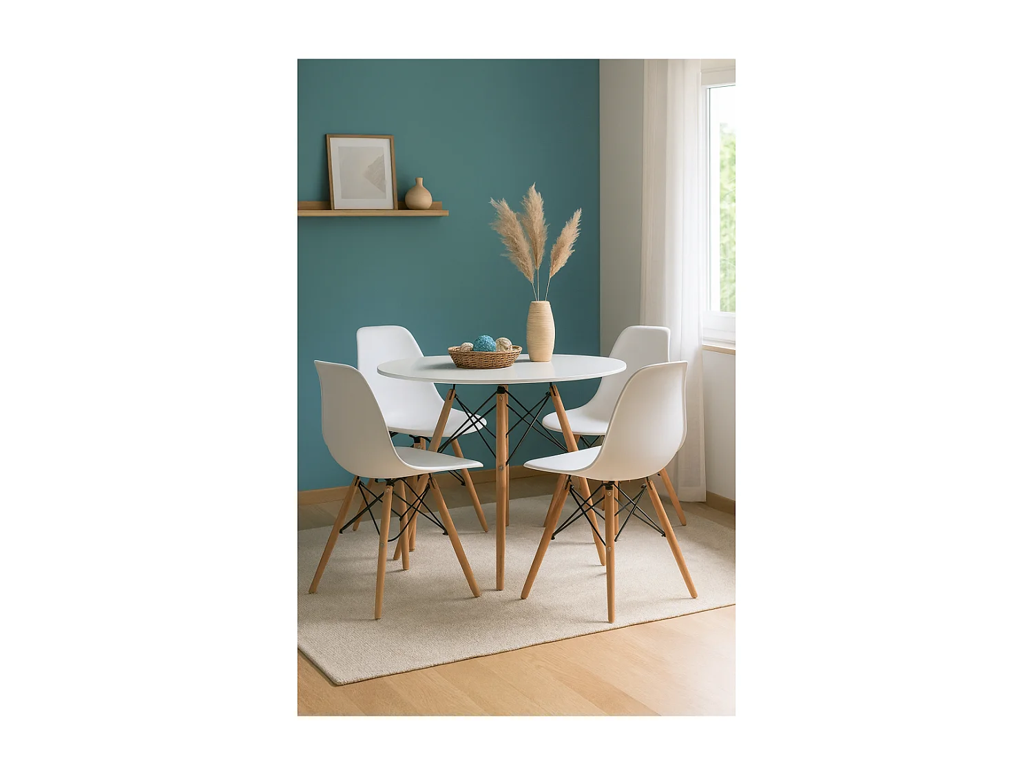 Lot de 4 Chaise coloris blanc avec pieds couleur bois - Longueur 47 x Hauteur 80 x Profondeur 43 cm