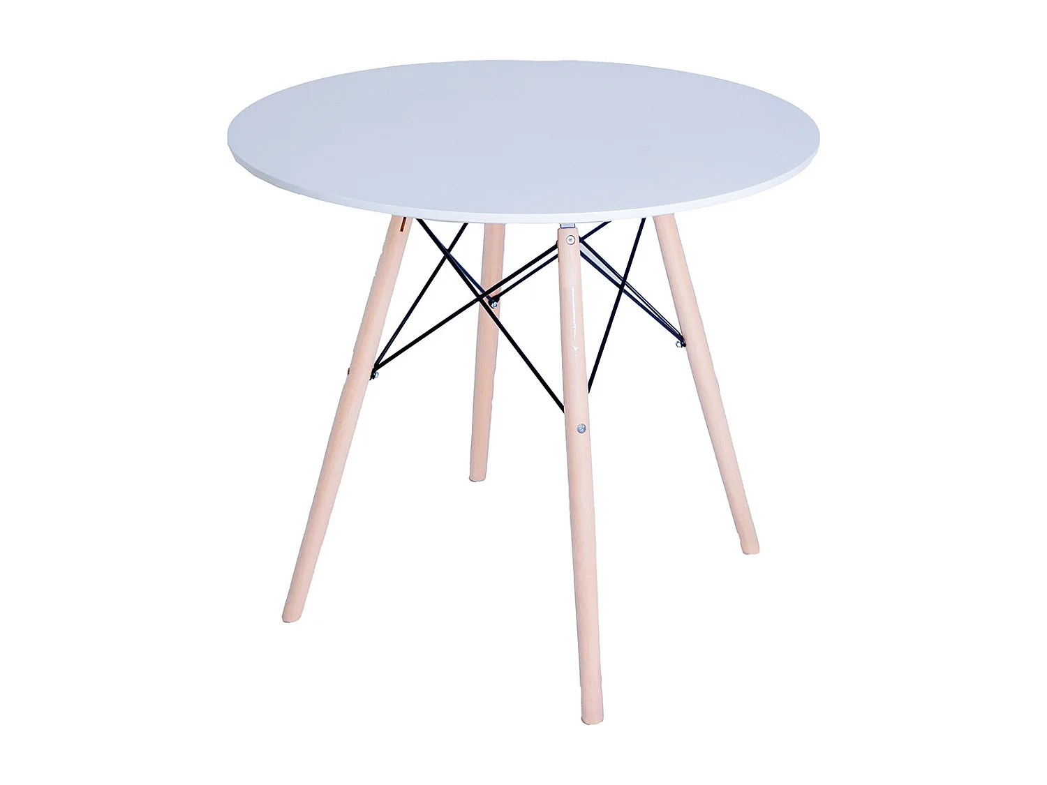 Table d'appoint ronde table de salle à manger blanche avec pieds en bois naturel coloris Blanc - Diamètre 60 x Hauteur 70 cm