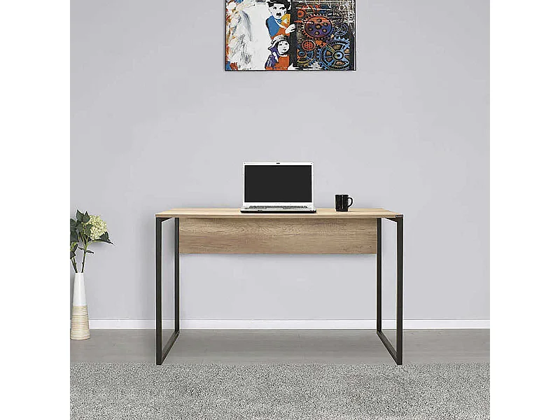 Bureau, Table d'ordinateur, table de travail coloris Chêne - Hauteur 77 x Longueur 120 x Profondeur 60 cm