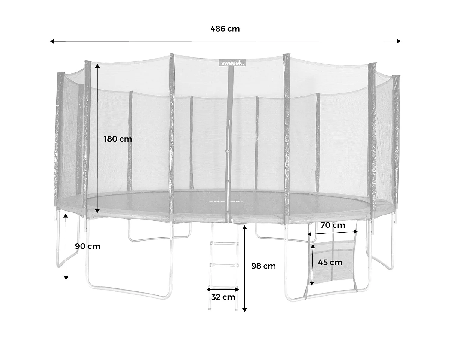 Cama elástica con pack de accesorios, 490cm gris
