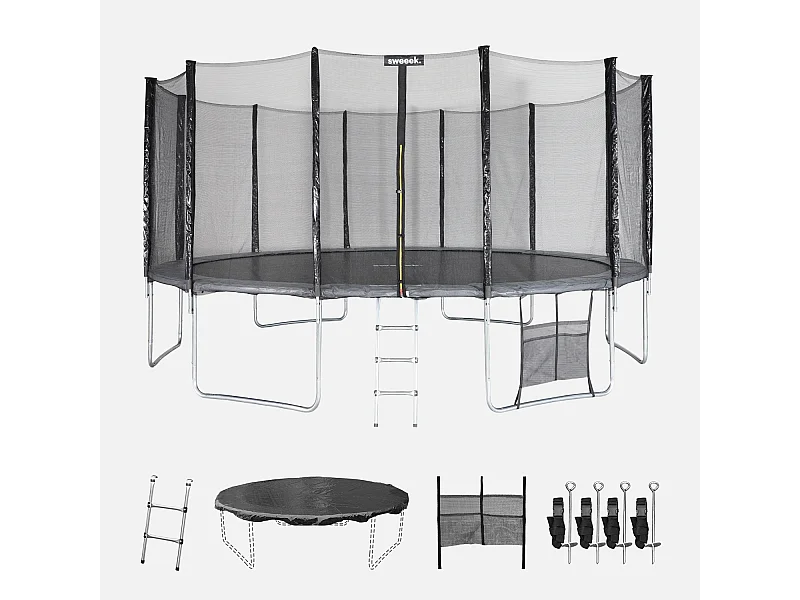 Cama elástica con pack de accesorios, 490cm gris