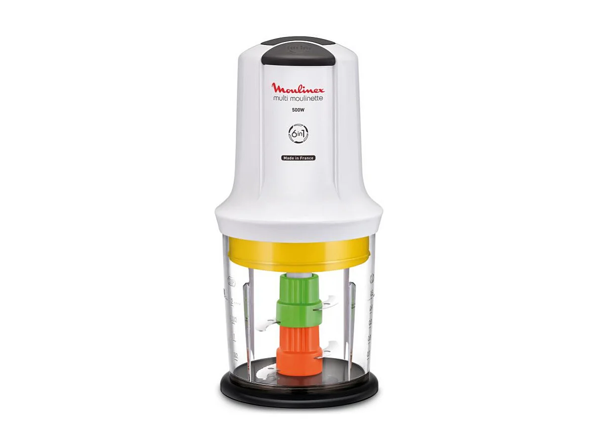 Moulinex Tritatutto Multi 6 en 1 Blanco 500W - Mini Picadora Eléctrica Compacta con Bol de 0,5L y Accesorios Versátiles