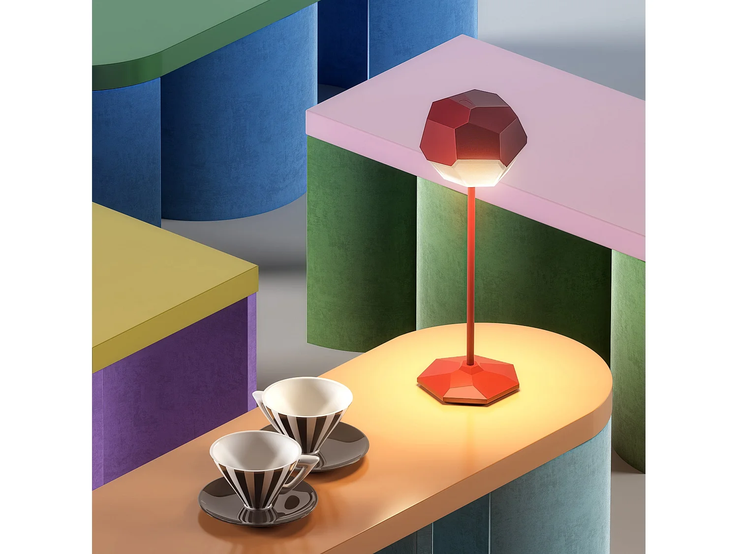 Lampe de table touch sans fil aluminium STONE Rouge H33cm