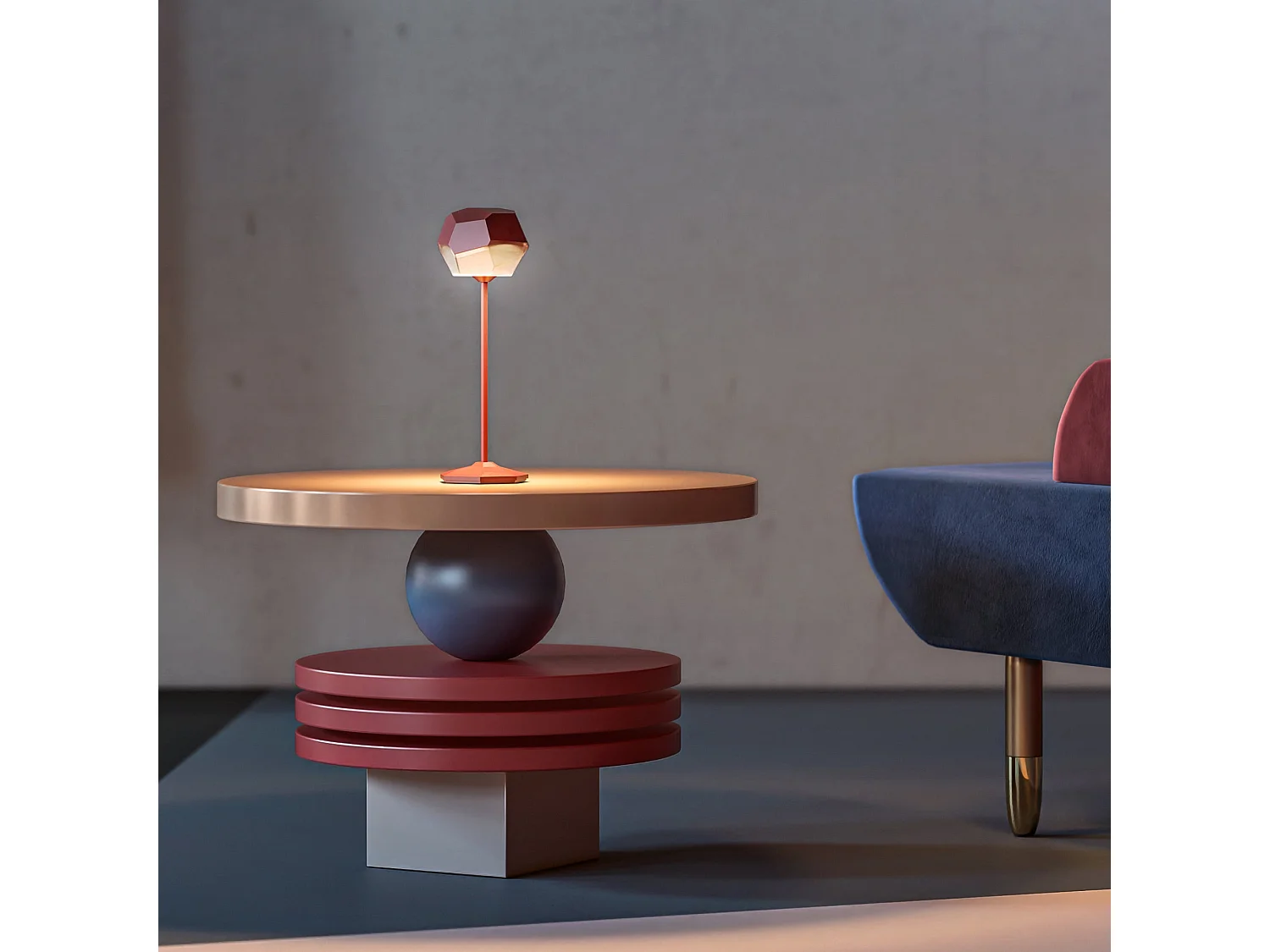 Lampe de table touch sans fil aluminium STONE Rouge H33cm