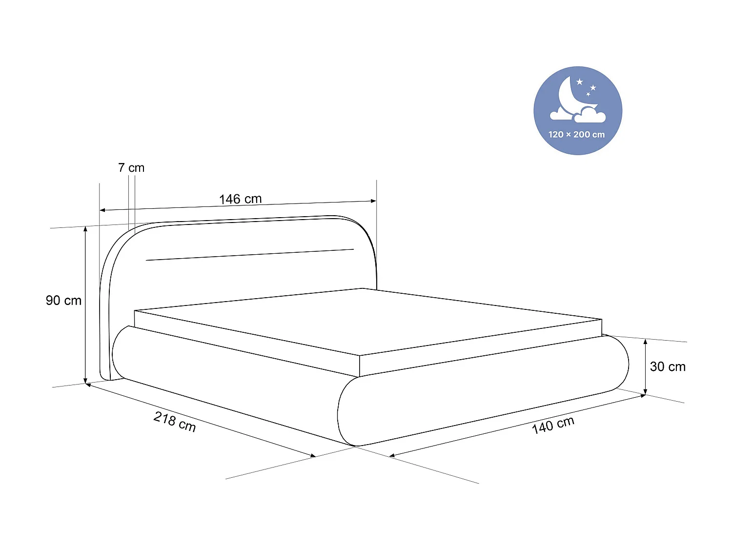 BESILIO Nowoczesne łóżko z pojemnikiem 120x200 Apolline - łóżko zaokrąglone wezgłowie, miękka tkanina pluszowa- Kremowy