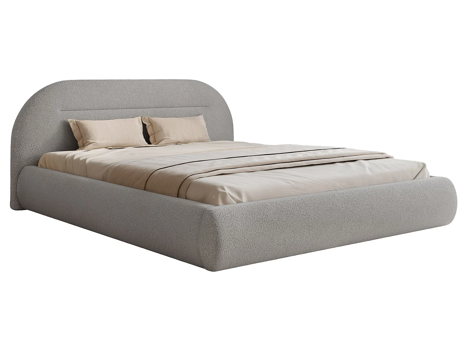 BESILIO Lit moderne avec coffre de rangement 200x200 Apolline – tête de lit arrondie, tissu doux et moelleux – Gris clair