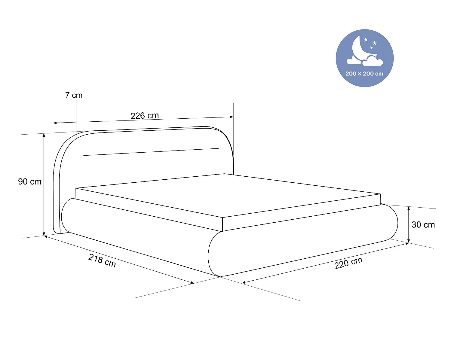 BESILIO Lit moderne avec coffre de rangement 200x200 Apolline – tête de lit arrondie, tissu doux et moelleux – Gris clair