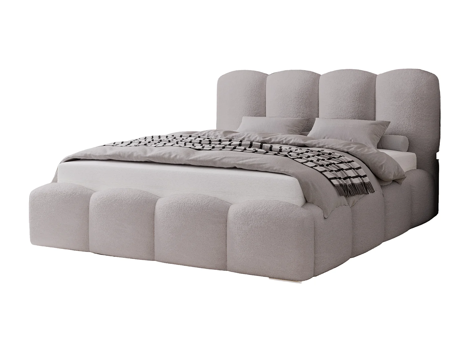 BESILIO Polsterbett 180x200 Fluffy – Wolkenbett Bouclé, Bett mit Bettkasten und Lattenrost, dicke Polsterung, modernes Stauraumbett Schlafzimmer – Hellgrau
