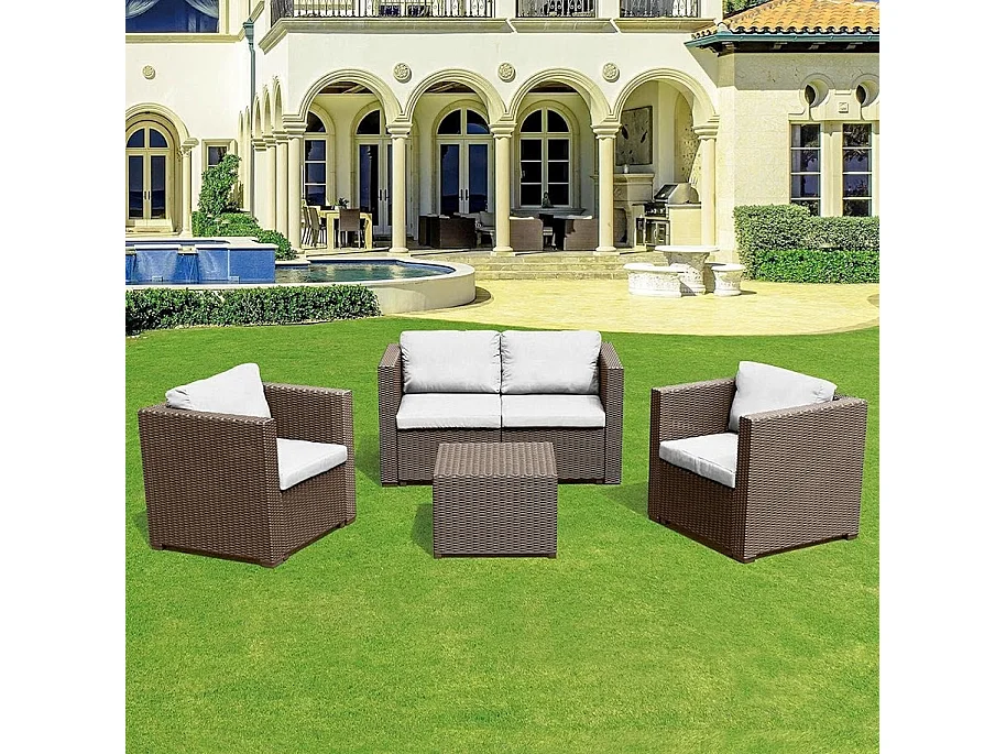 Le Stelle Set Salotto da Giardino in Polyrattan con Divano, Poltrone Tavolino e Cuscini Colore Moka