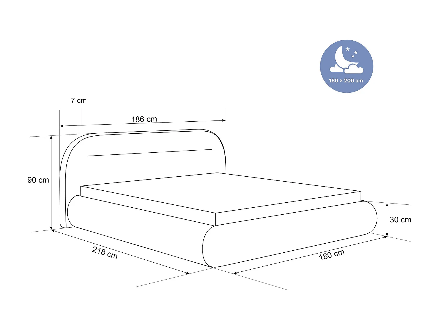 BESILIO Nowoczesne łóżko z pojemnikiem 160x200 Apolline - łóżko zaokrąglone wezgłowie, miękka tkanina pluszowa- Kremowy