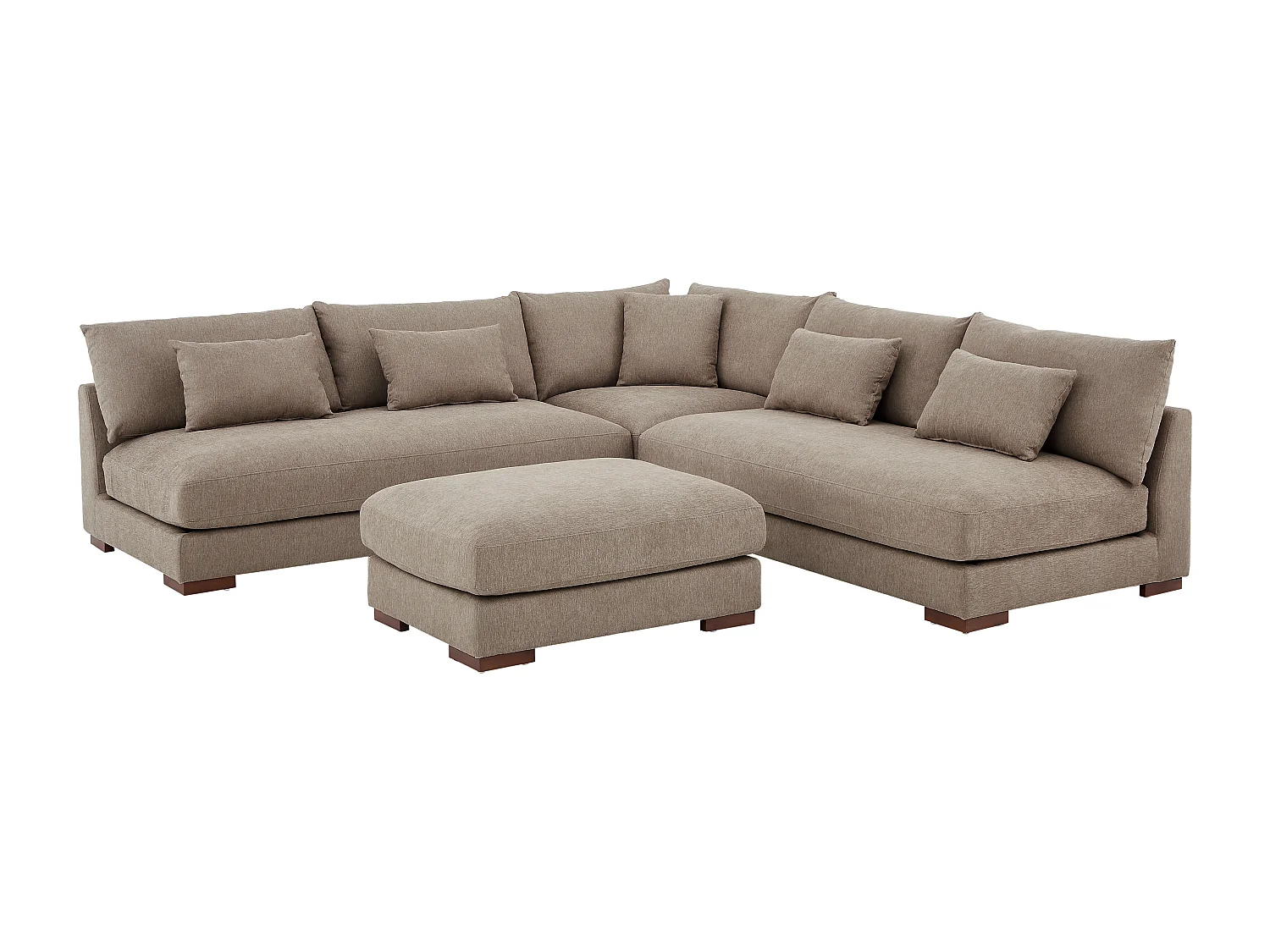 Canapé d'angle réversible et pouf en tissu texturé taupe SPERONE
