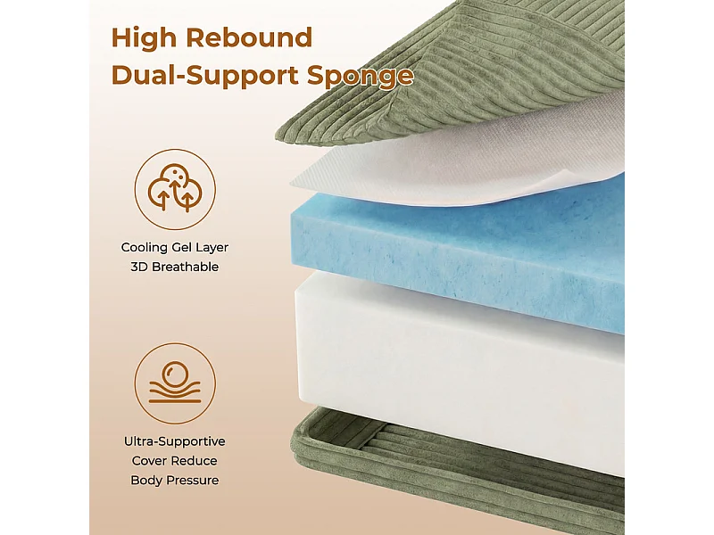 Canapé 3 places modulable en Velours Côtelé, avec 3 coussins, 303x101x82cm, Vert