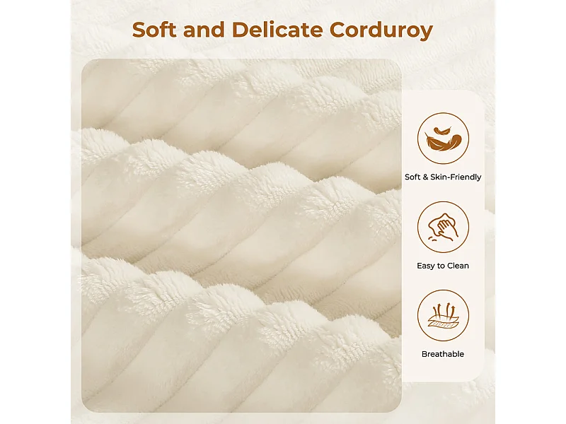 Grand canapé d'angle modulable en Velours Côtelé, 4 places et 2 pouf, 404x202x82cm, Beige