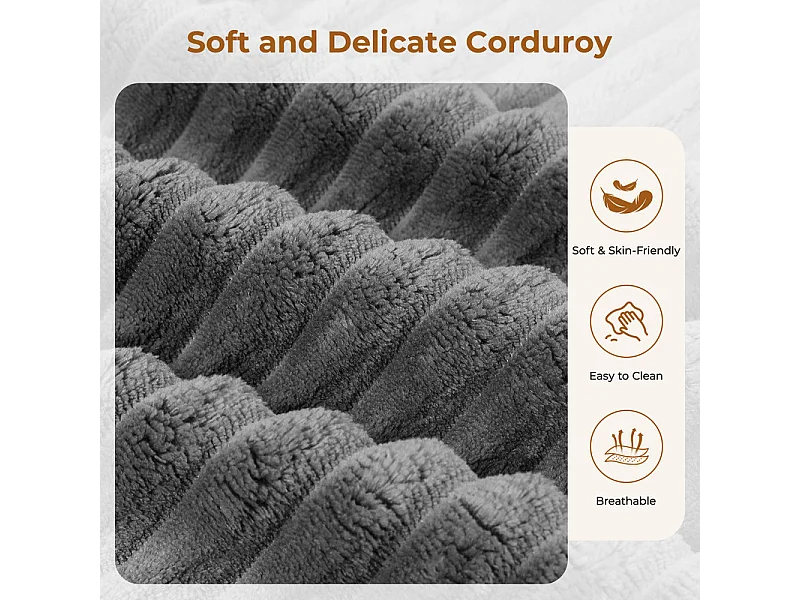 Canapé 2 places modulable en Velours Côtelé, avec 2 coussins, 202x101x82cm, Gris