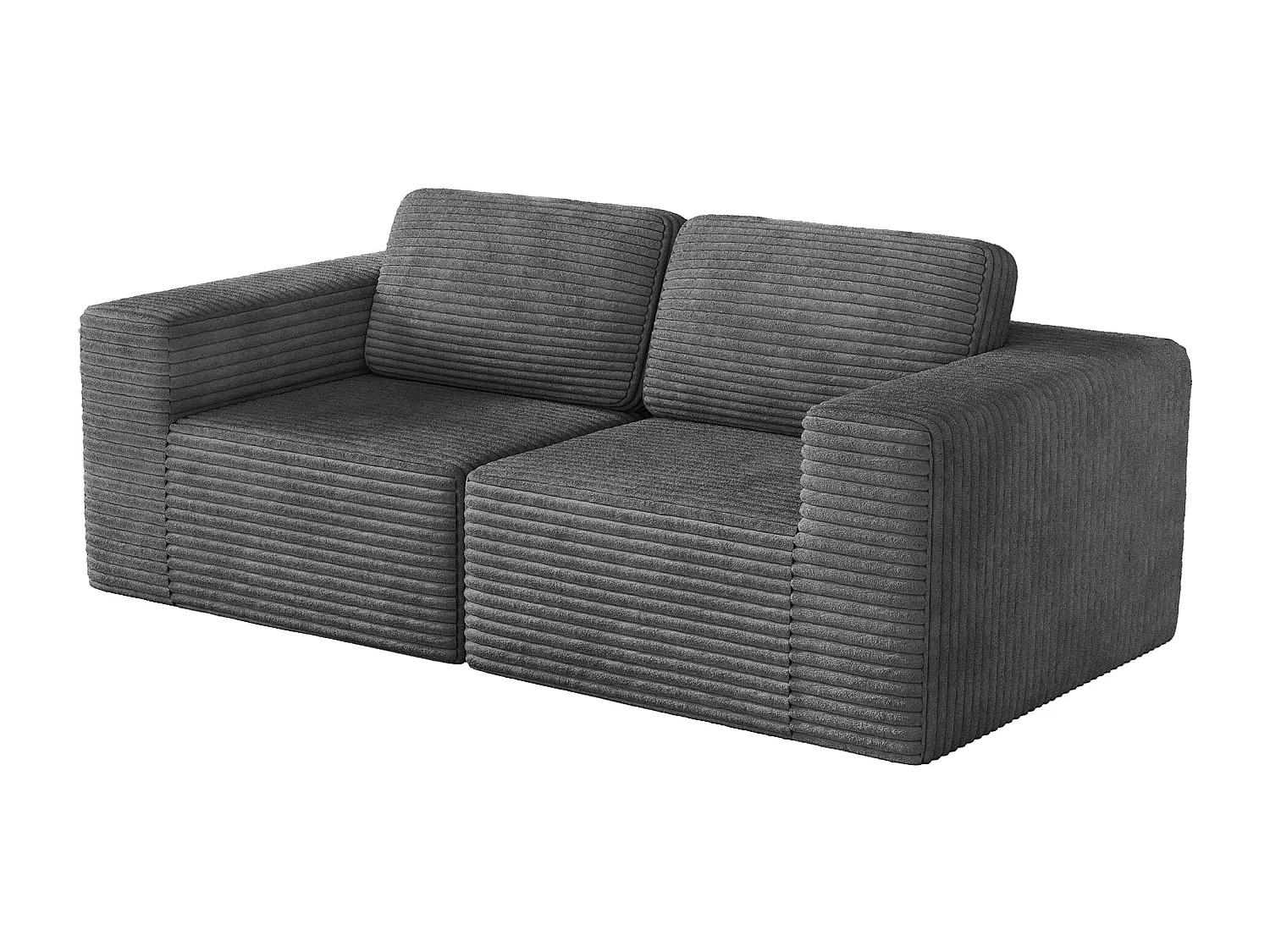 Canapé 2 places modulable en Velours Côtelé, avec 2 coussins, 202x101x82cm, Gris