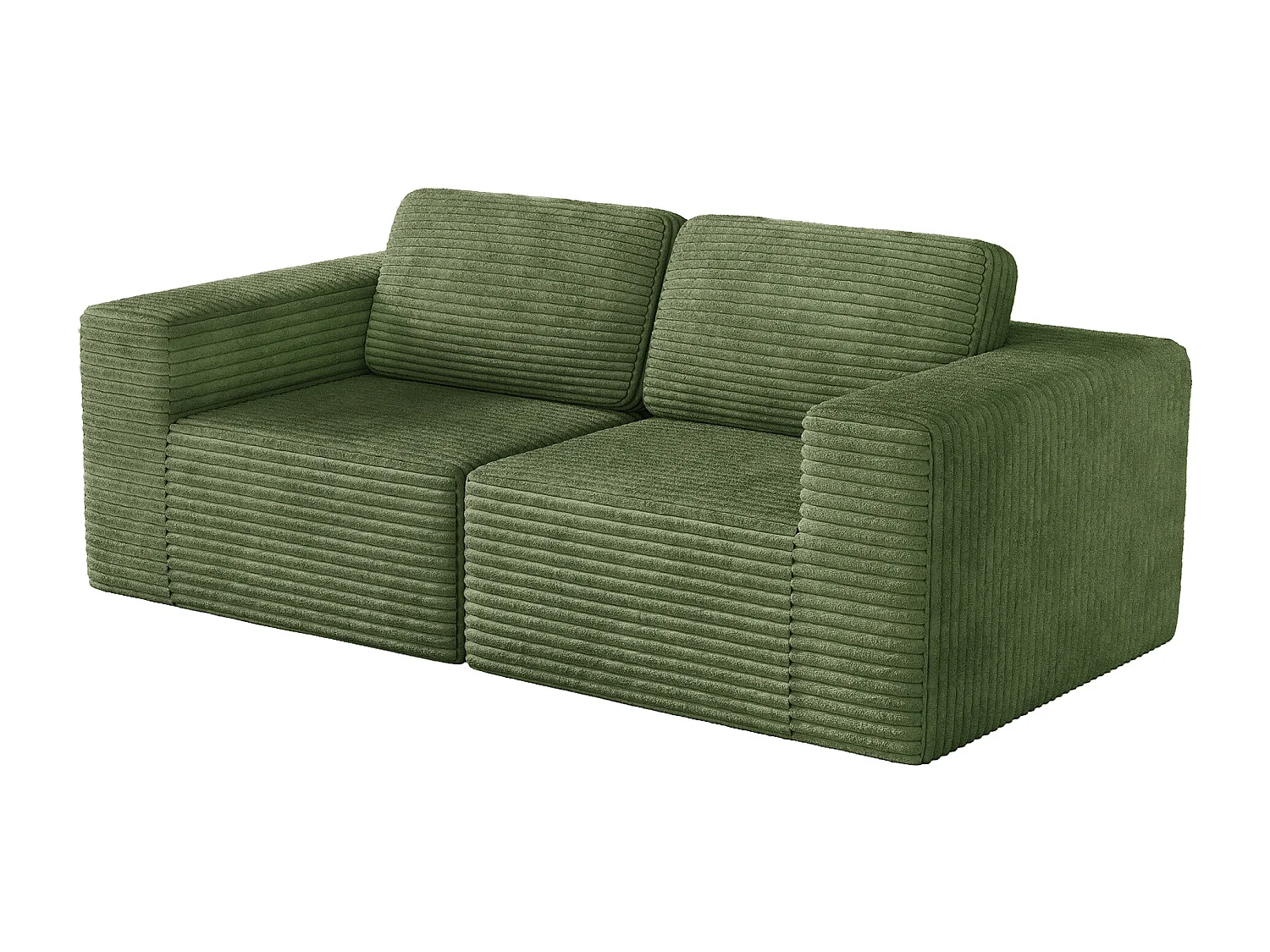 Canapé 2 places modulable en Velours Côtelé, avec 2 coussins, 202x101x82cm, Vert