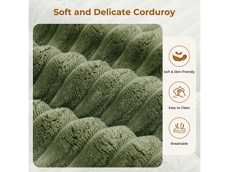 Grand canapé d'angle modulable en Velours Côtelé, 4 places et 2 pouf, 404x202x82cm, Vert