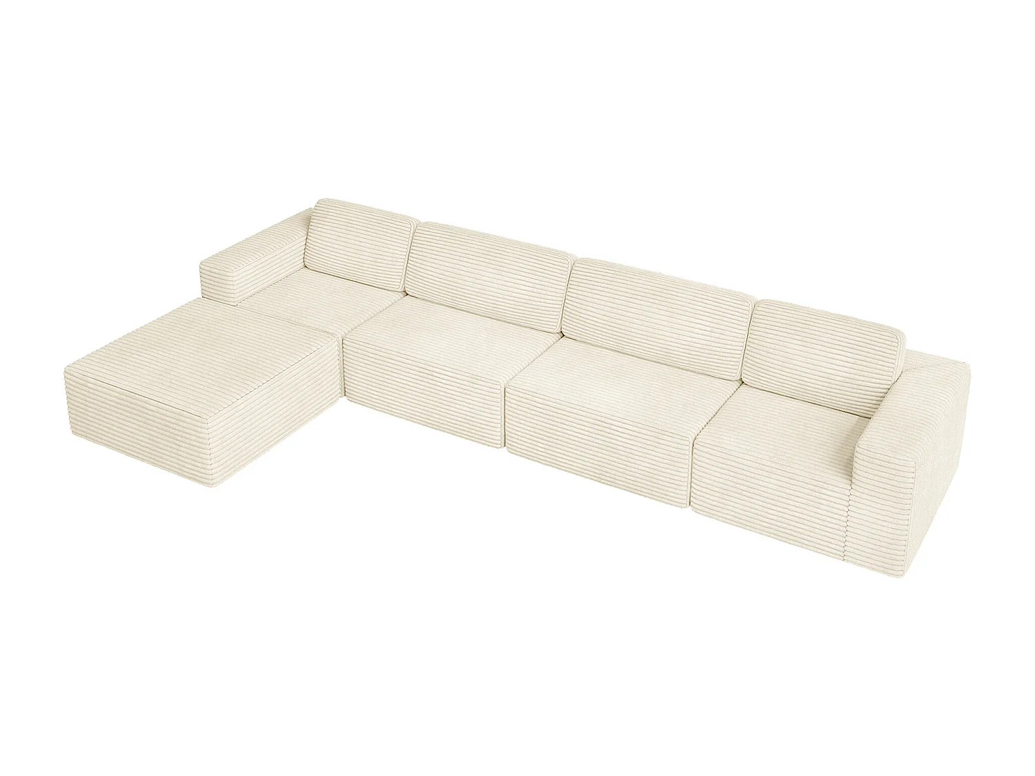 Grand Canapé 4 places modulable en Velours Côtelé, avec pouf et 4 coussins, 404x202x82cm, Beige