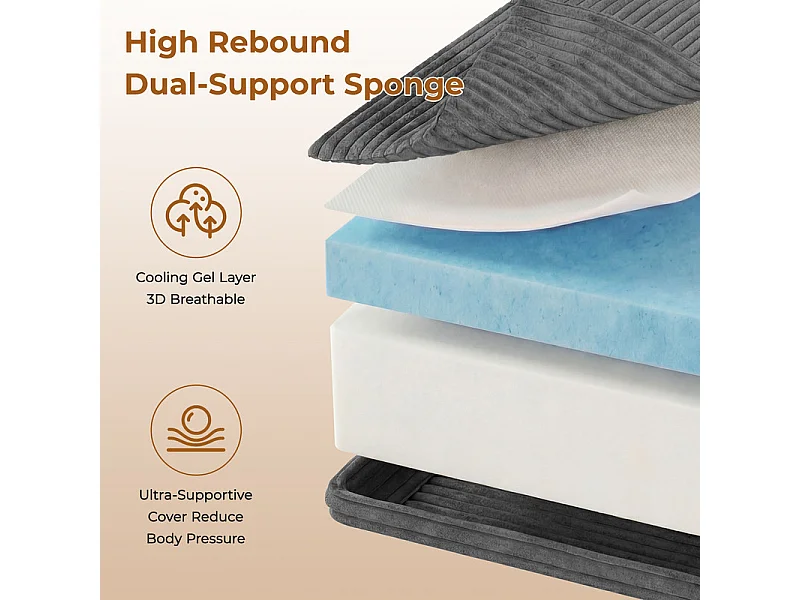 Canapé 3 places modulable en Velours Côtelé, avec 3 coussins, 303x101x82cm, Gris