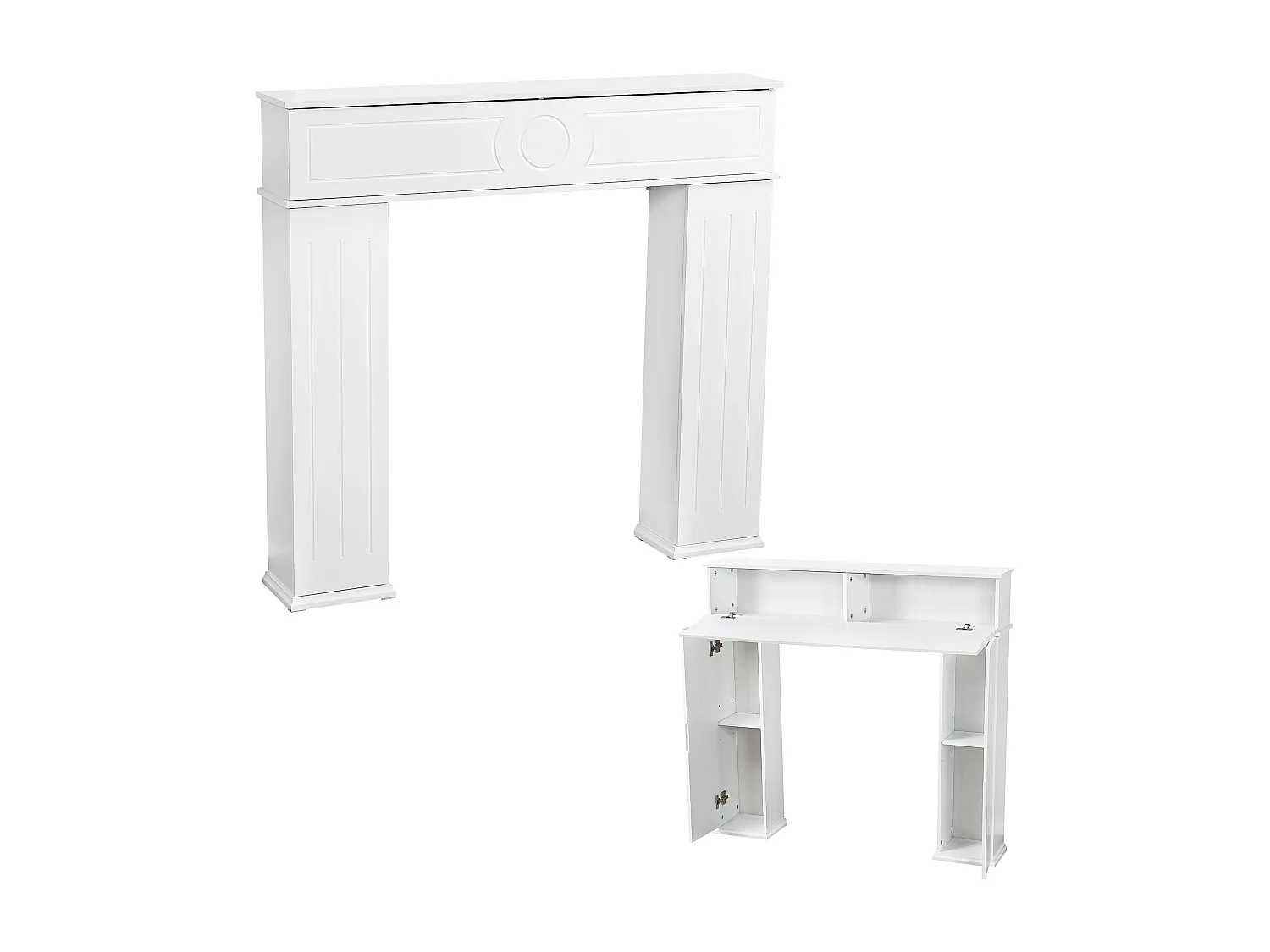 Cheminée avec espace de rangement et étagères - 107 x 100 x 18 cm - Blanc