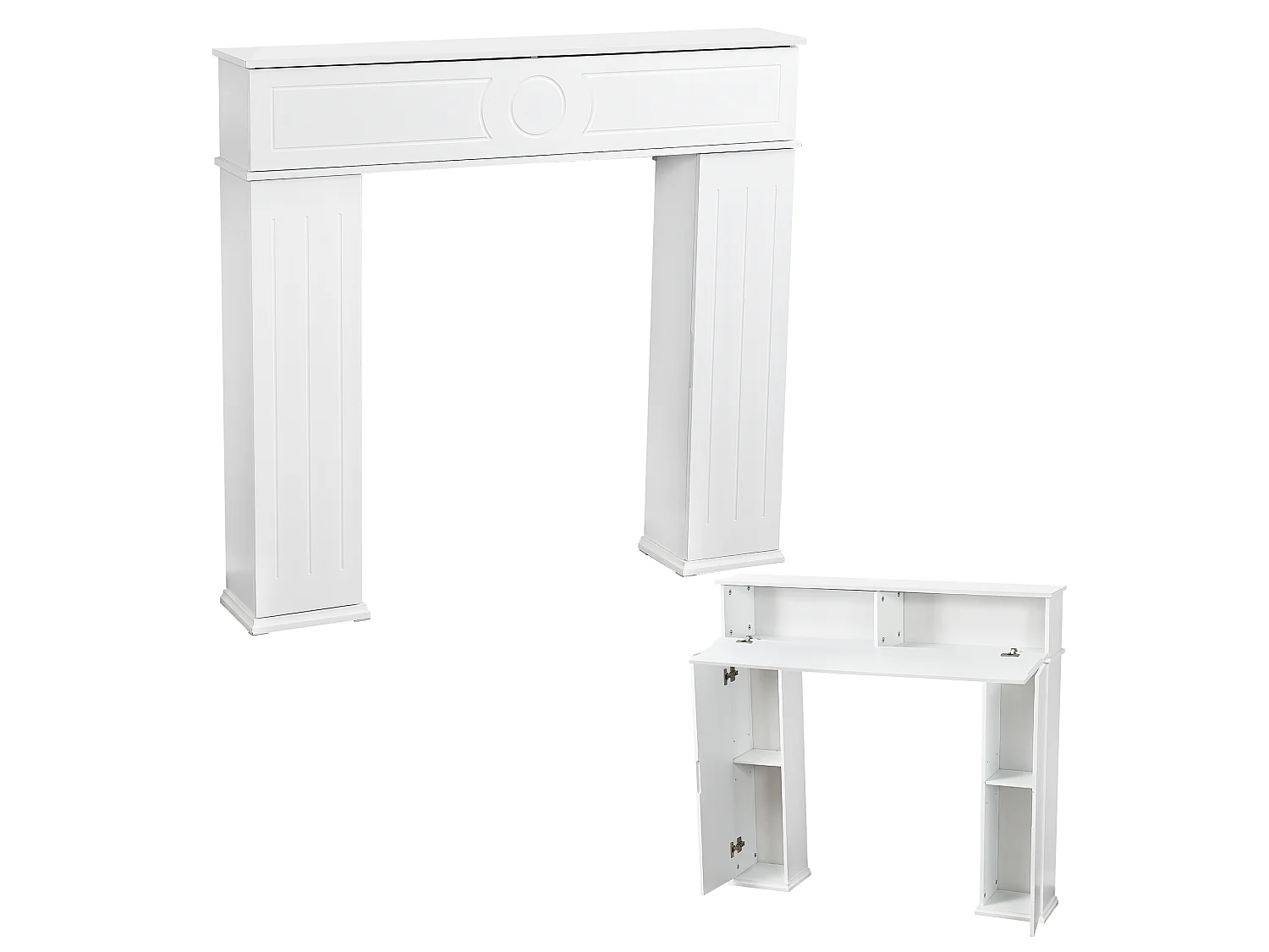 Cheminée avec espace de rangement et étagères - 107 x 100 x 18 cm - Blanc