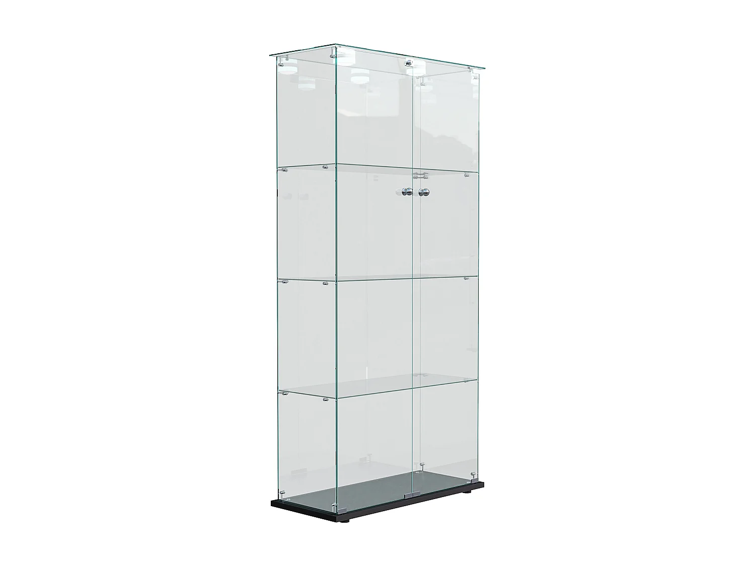 Glazen vitrinekast met sfeerverlichting, displaykast, 2 afsluitbare deuren, 4 planken, 163 x 78,5 x 35 cm, zwart