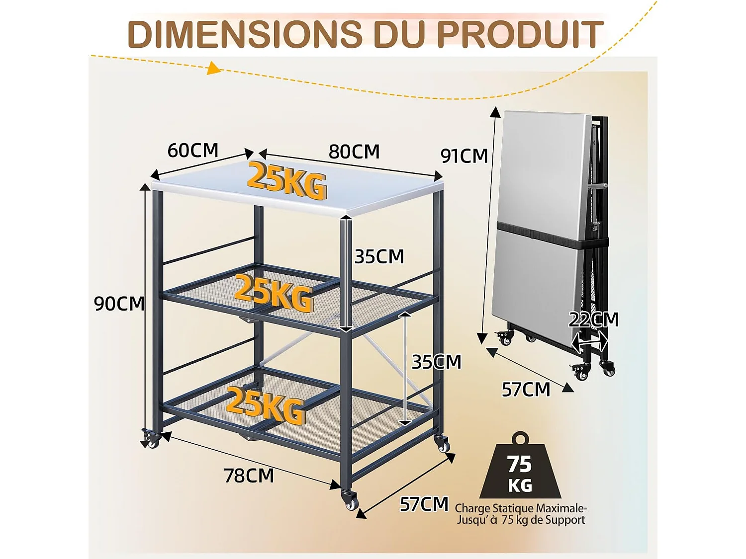 YODOLLA Table Pliable en Acier Inoxydable, Chariot 3 Niveaux sur Roulettes pour Four à Pizza et BBQ Extérieur, Argent