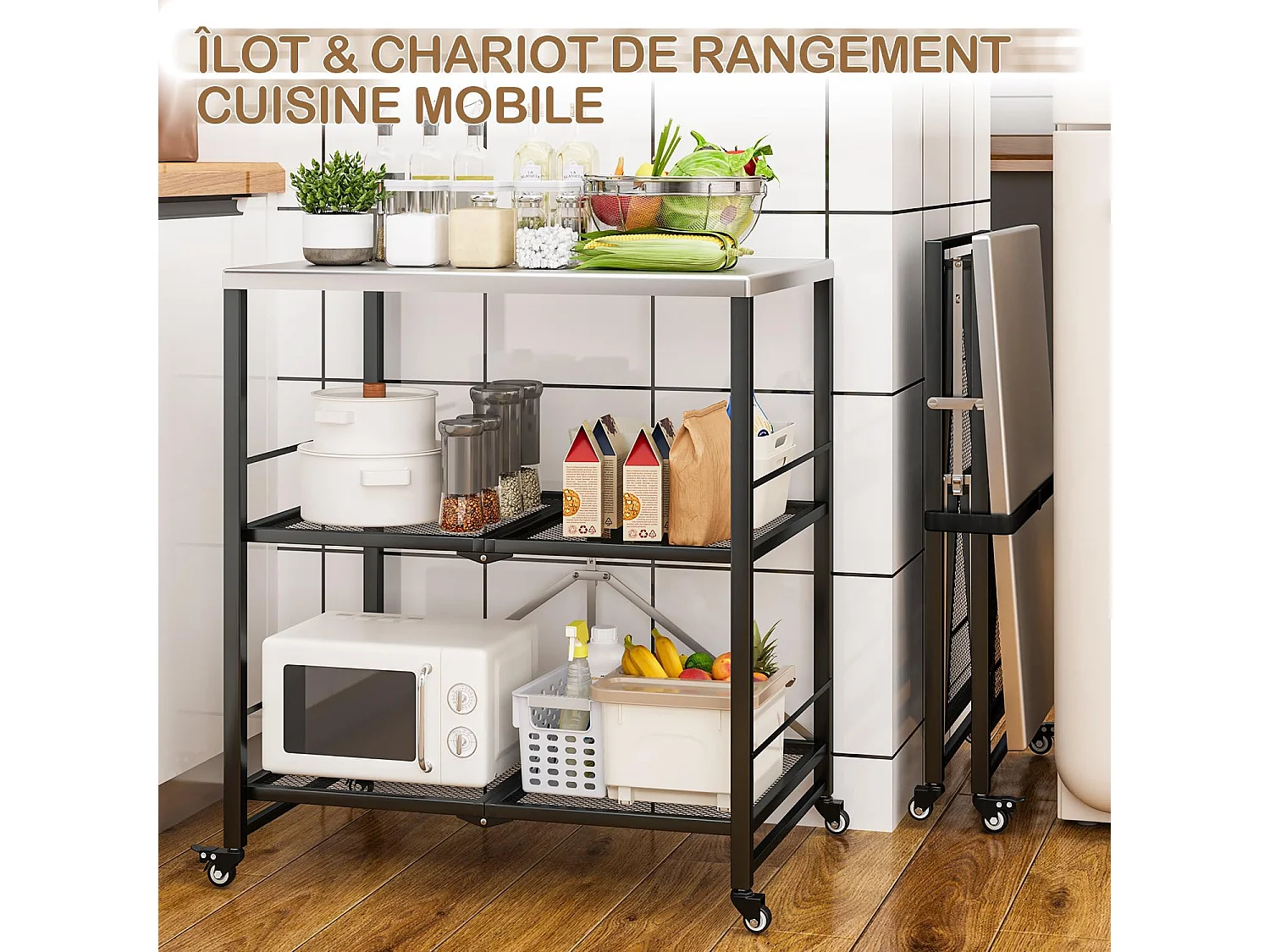 YODOLLA Table Pliable en Acier Inoxydable, Chariot 3 Niveaux sur Roulettes pour Four à Pizza et BBQ Extérieur, Argent