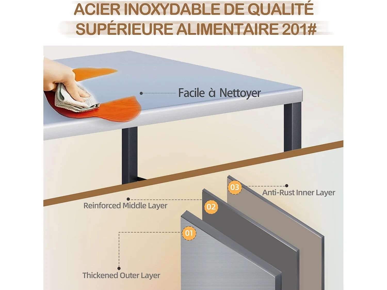 YODOLLA Table Pliable en Acier Inoxydable, Chariot 3 Niveaux sur Roulettes pour Four à Pizza et BBQ Extérieur, Argent