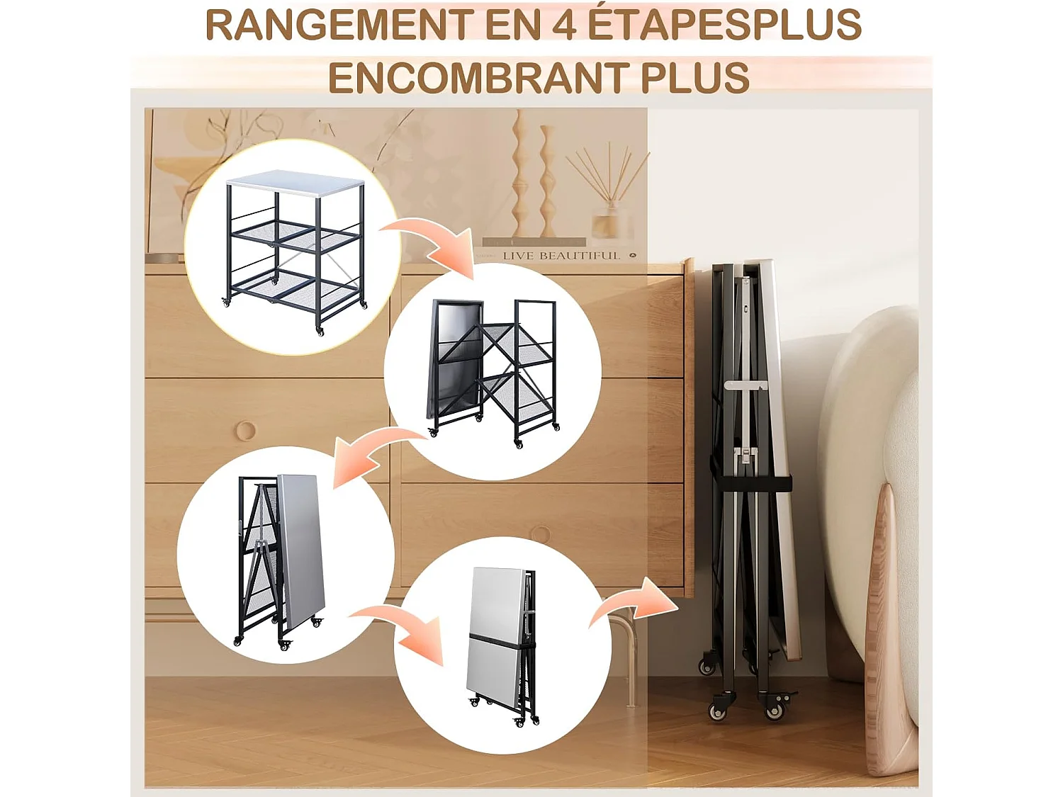 YODOLLA Table Pliable en Acier Inoxydable, Chariot 3 Niveaux sur Roulettes pour Four à Pizza et BBQ Extérieur, Argent