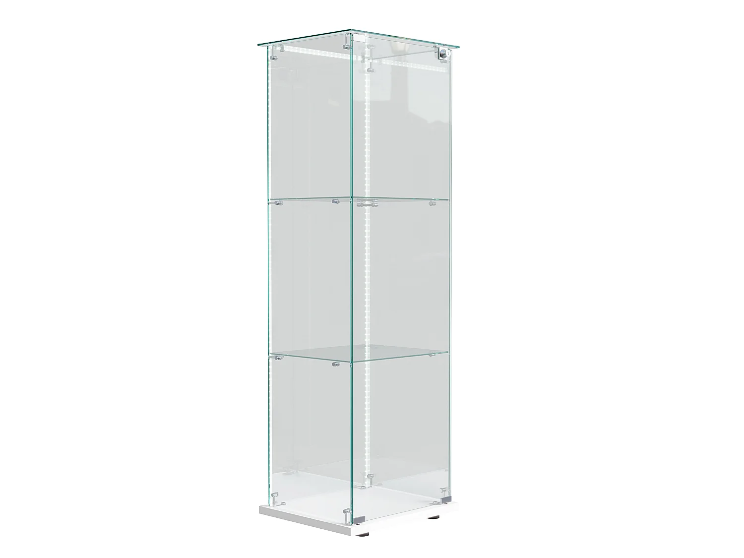 Glazen vitrinekast met 3 lagen en LED-verlichting – 123,3 x 39,8 x 35 cm – Smalle vitrinekast – Wit