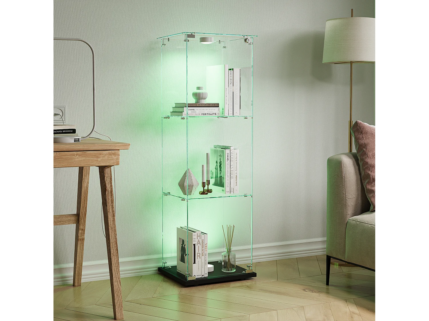 Vitrine en verre à 3 étagères avec luminaire tactile - 123.3 x 39.8 x 35 cm - Vitrine étroite - noir