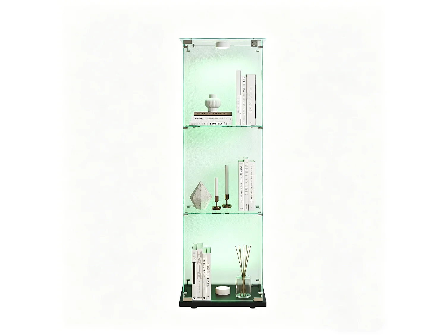 Vitrine en verre à 3 étagères avec luminaire tactile - 123.3 x 39.8 x 35 cm - Vitrine étroite - noir