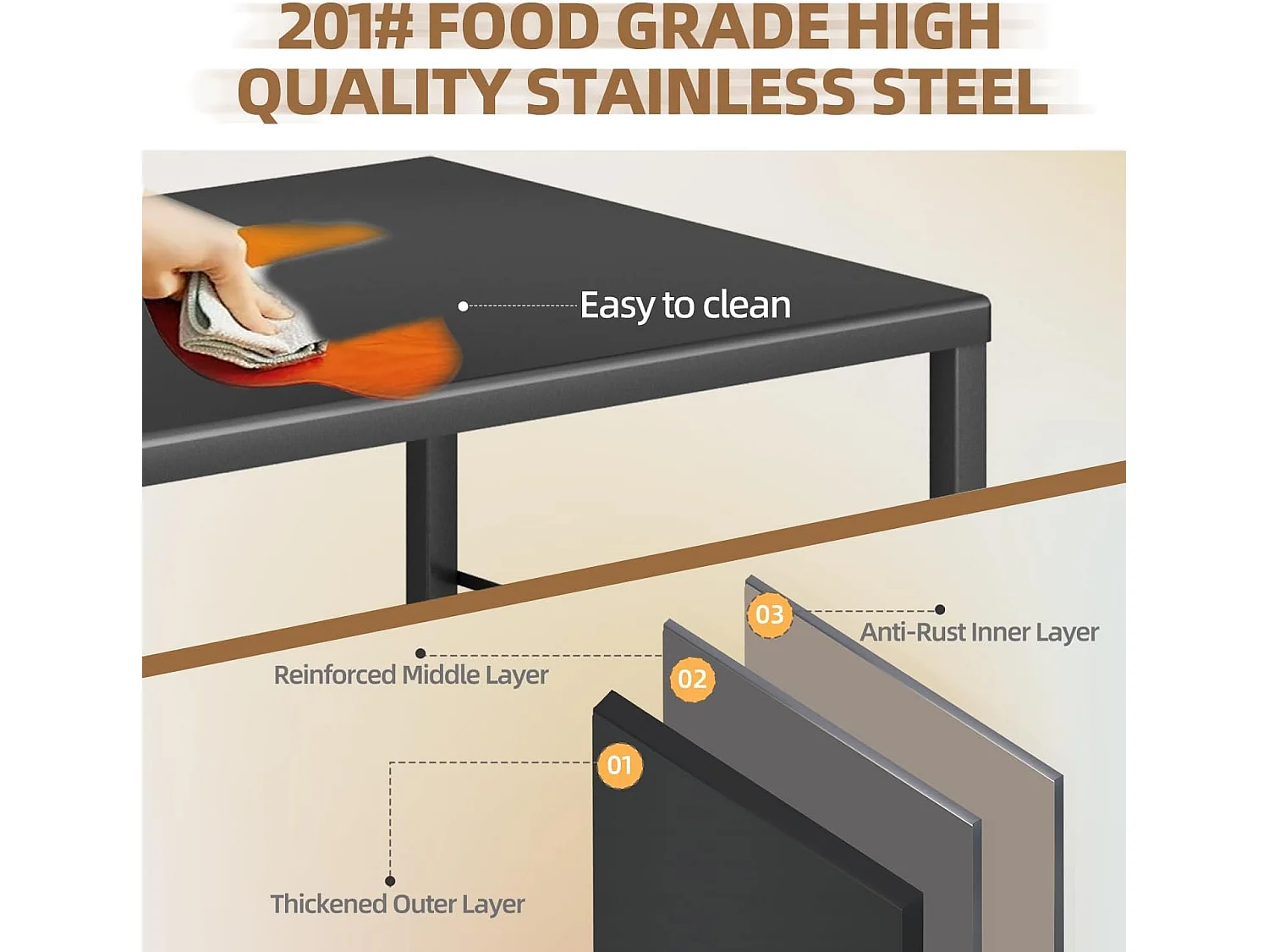 YODOLLA Table Pliable en Acier Inoxydable, Chariot 3 Niveaux sur Roulettes pour Four à Pizza et BBQ Extérieur, Noir