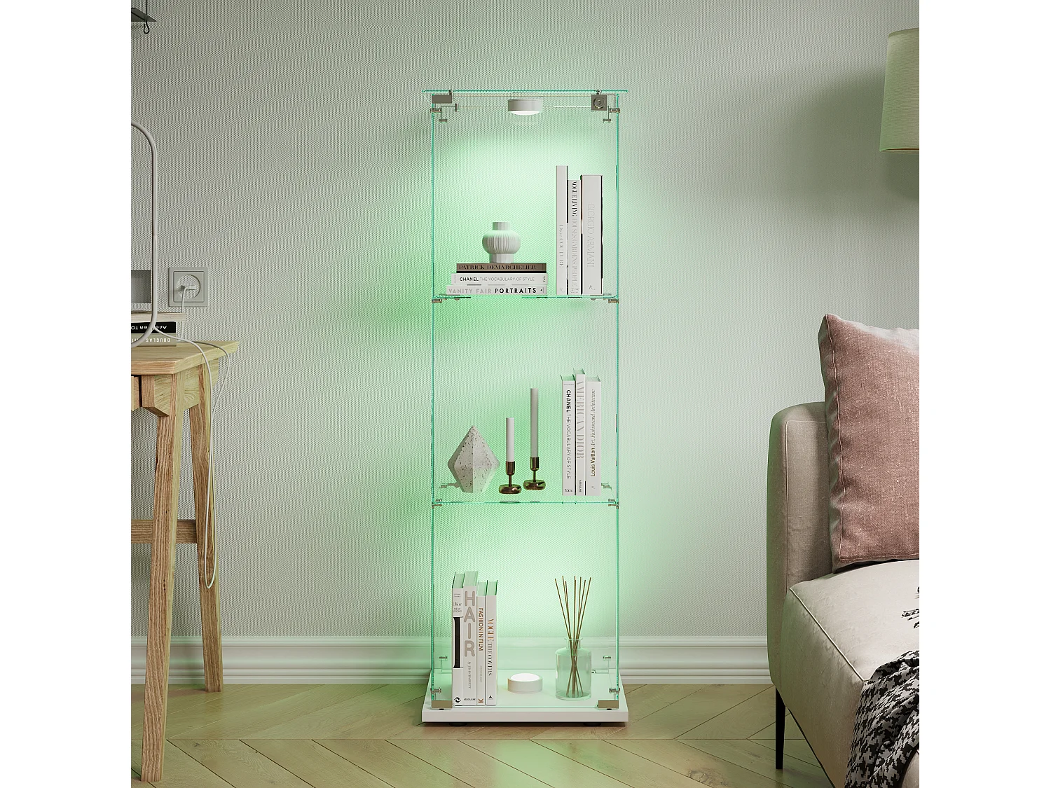 Vitrine en verre à 3 étagères avec luminaire tactile - 123.3 x 39.8 x 35 cm - Vitrine étroite - blanc