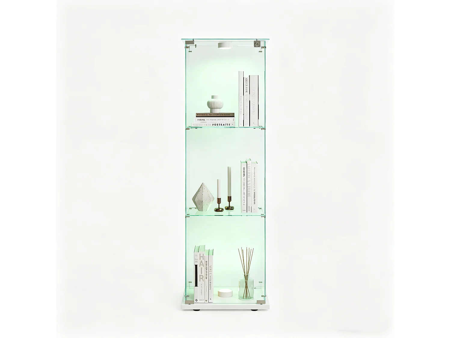 Glazen vitrinekast met 3 planken en touchverlichting – 123,3 x 39,8 x 35 cm – Smalle vitrinekast – wit