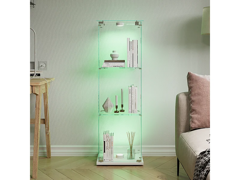 Vitrine en verre à 3 étagères avec luminaire tactile - 123.3 x 39.8 x 35 cm - Vitrine étroite - blanc