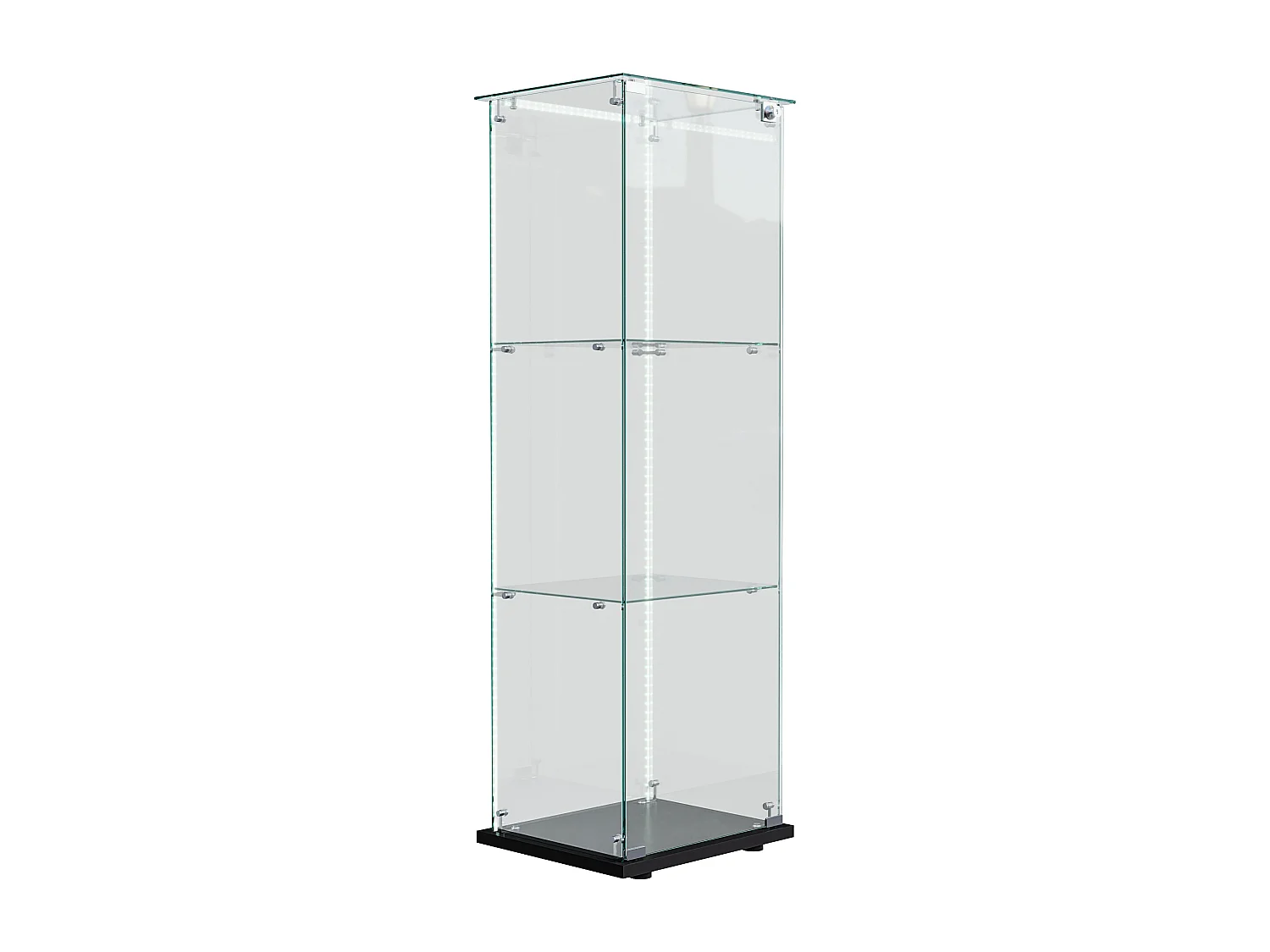Vitrine en verre à 3 étagères avec éclairage LED - 123.3 x 39.8 x 35 cm - Vitrine étroite - noir
