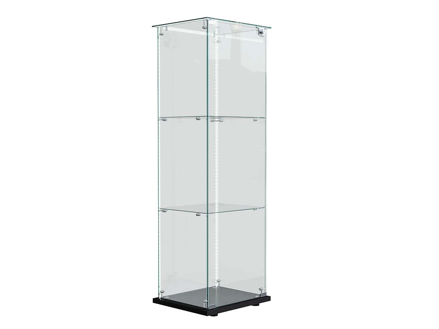 Vitrine en verre à 3 étagères avec éclairage LED - 123.3 x 39.8 x 35 cm - Vitrine étroite - noir