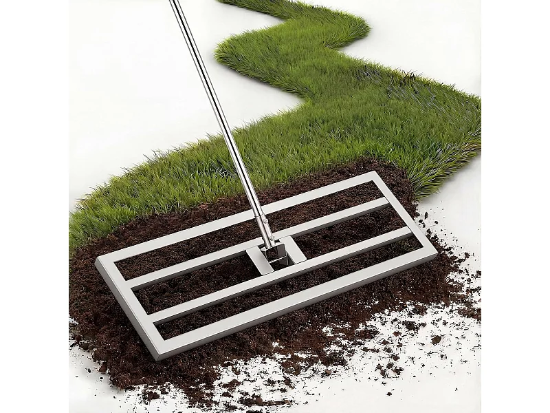 YODOLLA Râteau Nivellement Pelouse en Acier Inoxydable, Manche Réglable, pour Jardins & Terrains de Golf, 195x75x25cm, Argent